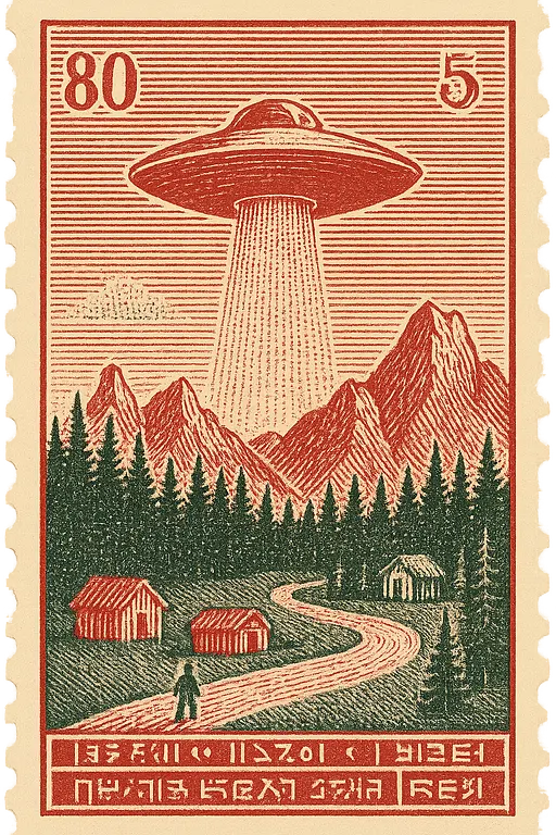 Selo UFO Retrô com Fundo Transparente