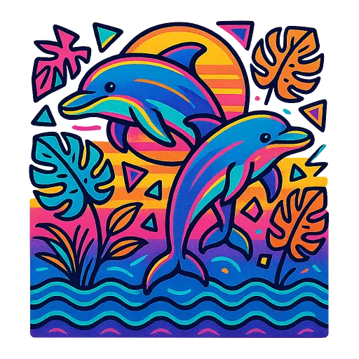 Golfinhos Tropicais Anos 90 Neon